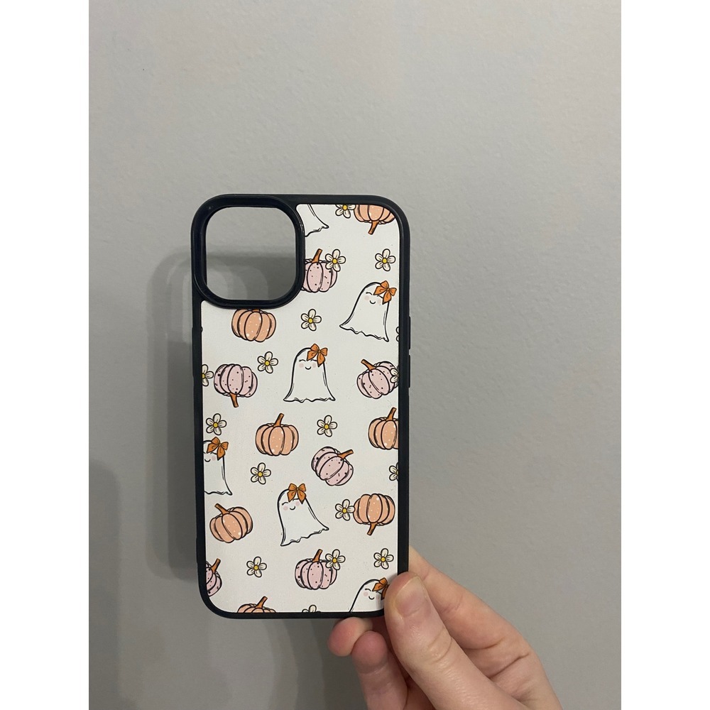 iPhone 14 Case Unisex One Size White Ghost Pumpkin Halloween Floral Pattern